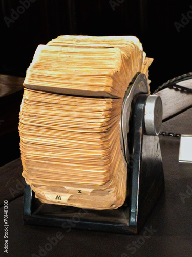 old rotating or rotating card holder as a diary with telephone addresses and various data