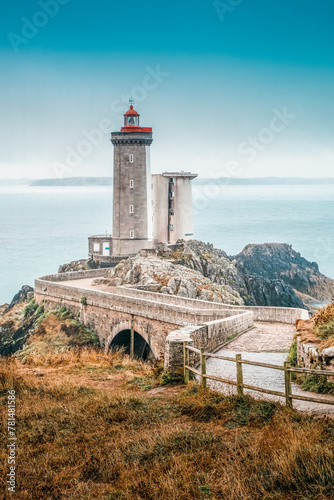 The lighthouse of Petit Minou, located on the coast of the Iroise Sea, is a maritime icon and a historical monument of Brittany. In Plouzane, Brittany, France