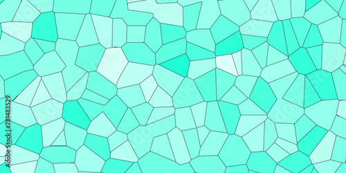 Blue and White Broken Stained Glass Background with white lines. Aqua texture Geometric Modern creative background. Geometric Retro tiles pattern.