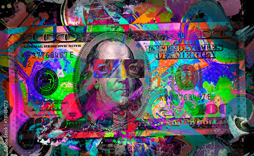graffiti on wall 100 dollar bill abstract bright picture