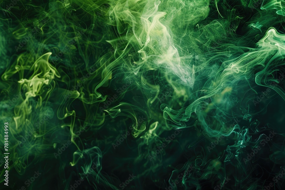 Obraz premium Electric green smoke forming abstract shapes in a black void