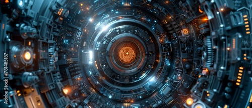 a background that seamlessly integrates the precision of scientific diagrams , set against a backdrop of blue computer circuitry, embodying the fusion  photo