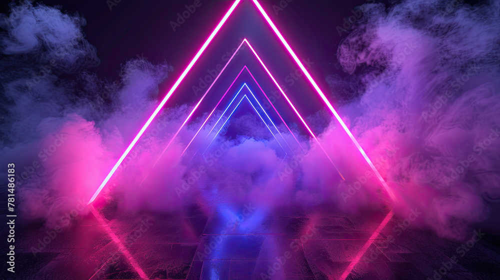 Abstract futuristic background with neon geometric shape, on black background