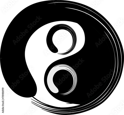 Ensō, a sacred Zen Buddhism symbol “The Circle of Enlightenment.” around and  inside a yin and yang symbol, vector drawing of a uniq1ue tattoo design, wall art, banner background