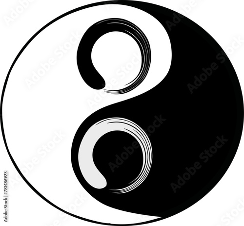 Ensō, a sacred Zen Buddhism symbol “The Circle of Enlightenment.” inside a yin and yang symbol, vector tattoo design, wall art, banner
