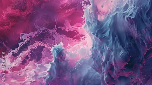Close up of pink and blue liquid painting