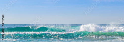 Panoramic shot of the sea with huge waves in Florianopolis, Brazil