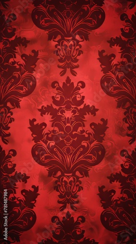 Rich red textured background with a seamless damask pattern design