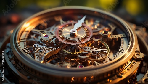 technological background of gears and clock mechanisms photo