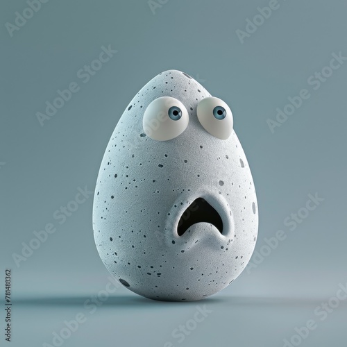 A playful image of an egg with cartoon eyes and mouth bringing a mundane object to life photo