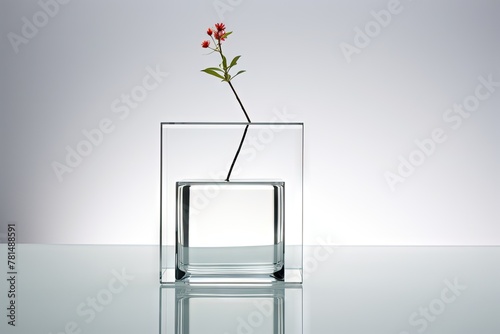 Transparent Vase in Minimalism Style Texture Background, Decorative Bottle Mockup, Glass Vase photo