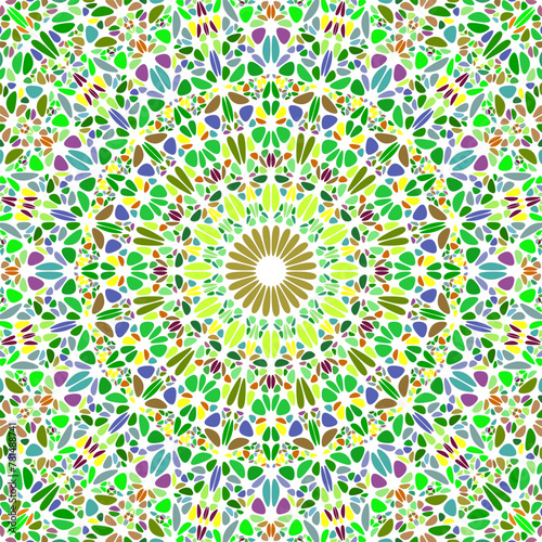 Abstract oriental dynamic psychedelic circular mosaic pattern background - floral colorful vector design with curved stones