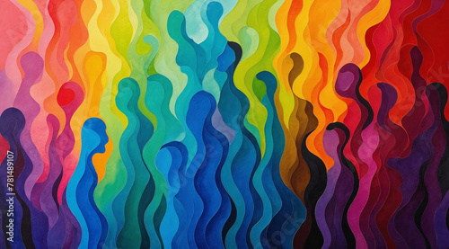 Pride Month LGBTQ abstract background of parade people in rainbow colours, diversity, inclusion, belonging
