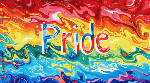 Pride Month LGBTQ banner with words, text on abstract background  rainbow colours, copy space