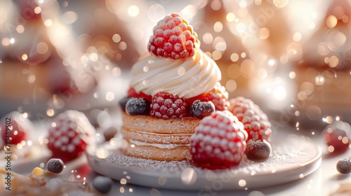 A tempting gourmet dessert display, macro shot, soft lighting, high detail realism style