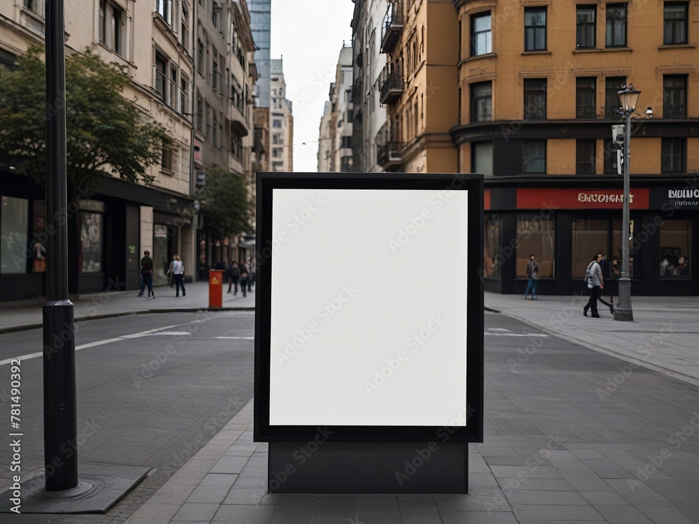 small white advertising billboard installed in the city center