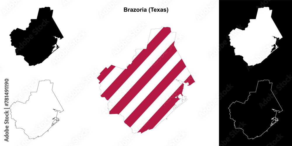 Brazoria County (Texas) outline map set - obrazy, fototapety, plakaty 