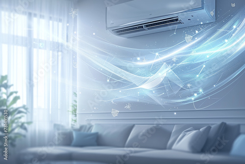 The air conditioner provides a cool breeze from the summer heat through the walls of the modern and luxurious living room. The concept of building equipment that guarantees a comfortable life. photo