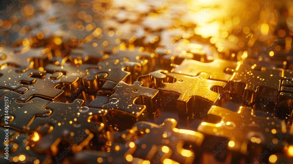 Banking evolution puzzle, warm gold hue, close-up, reflecting trust and progress in finance Banking evolution puzzle, warm gold hue, close-up, reflecting trust and progress in finance