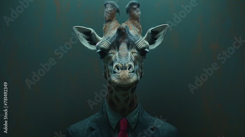 Elegant giraffe in suit portrait