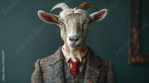 Sophisticated goat portrait in tweed jacket