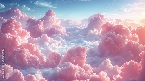 Pink marshmallow fluffy clouds. Pastel cloud background