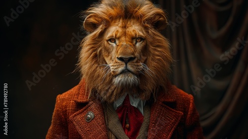 Distinguished lion in classic attire © Denys