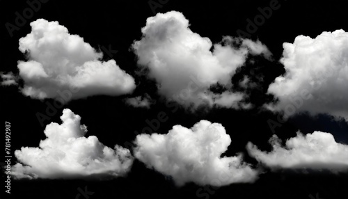 collection of whtie clouds isolated on black background 