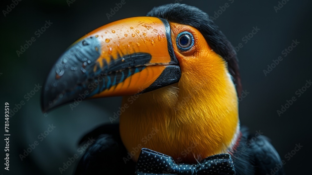 Striking portrait of toucan with vibrant plumage