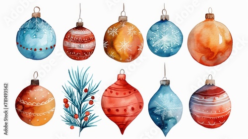 Create a festive vibe with watercolor clipart of holiday-themed elements like Christmas ornaments and snowflakes