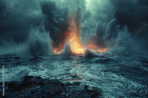 A gushing geyser shooting plumes of hot water into the air, propelled by the underground forces of the Earth\'s crust. Concept of geothermal activity and natural wonders. Generative Ai.