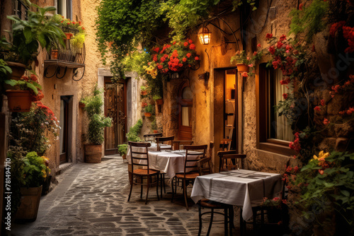 Tipico ristorante italiano nel vicolo storico fiorito © alexandro900