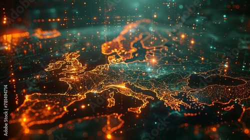 Digital europe map with glowing network nodes