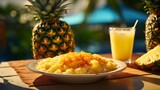Hawaiian style breakfast featuring poi and pineapple