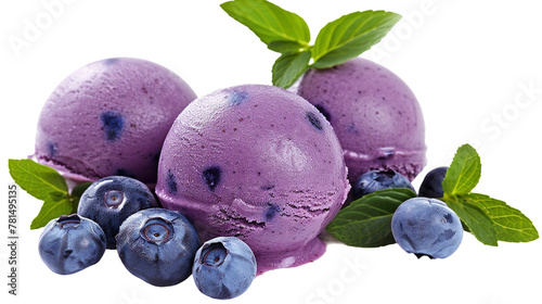 Juicy Blueberry Ice Cream Sherbet on Transparent Background: Delicious Fruit Dessert for Summer Snacking