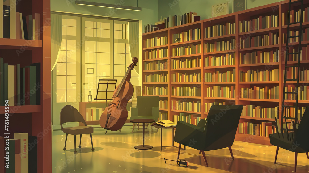 Silent Bookstore Scene: Unoccupied Reading Nooks, Quiet Bookshelves, and Soft Jazz Music Playing, Inviting the Next Bookworms Silent Bookstore Scene: Unoccupied Reading Nooks, Quiet Bookshelves, and Soft Jazz Music Playing, Inviting the Next Bookworms