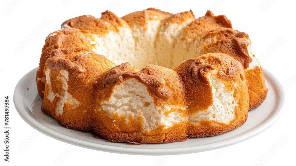 Heavenly Angel Food Cake: Temptingly Light and Fluffy Delight for Celebration. Perfectly Captured on Transparent Background, Ideal for Wedding, Birthday, or Sweet Treat Concepts.