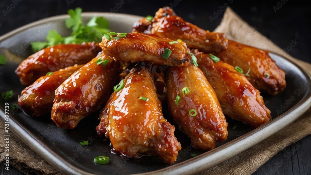 a plate of chicken wings with sauce