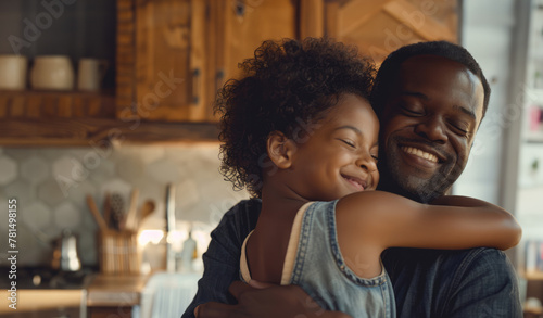 Father and daughter hugging, family love, smile and happy