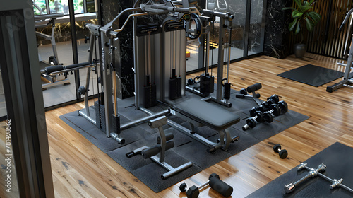 High-End Multipurpose Training Machine in a Well-Equipped Gym