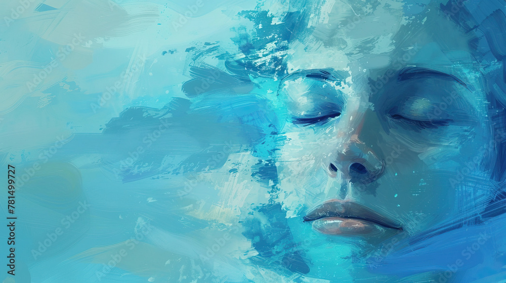 Serenity in Blue: A peaceful portrait set against a calming blue background, reflecting tranquility, harmony, and inner peace Serenity in Blue: A peaceful portrait set against a calming blue background, reflecting tranquility, harmony, and inner peace
