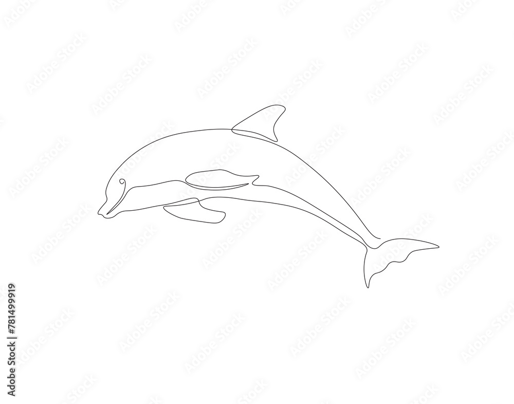 Continuous line drawing of dolphin. One line of dolphin. Marine animal concept continuous line art. Editable outline. Continuous line drawing of dolphin. One line of dolphin. Marine animal concept continuous line art. Editable outline.