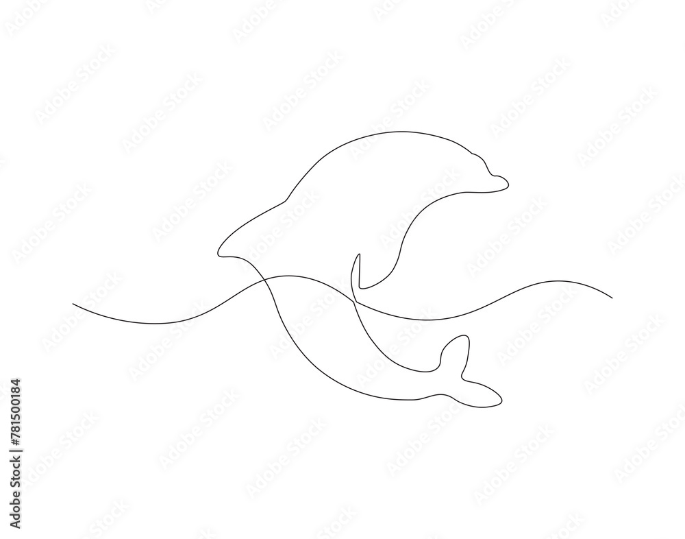 Continuous line drawing of dolphin. One line of dolphin. Marine animal concept continuous line art. Editable outline. Continuous line drawing of dolphin. One line of dolphin. Marine animal concept continuous line art. Editable outline.
