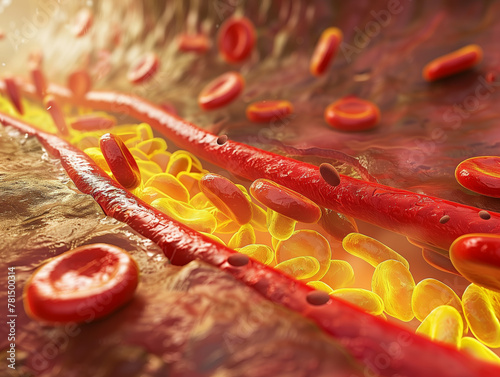 accumulation of fat in the blood vessels
