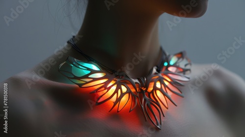 Woman Wearing Glowing Necklace With Wings