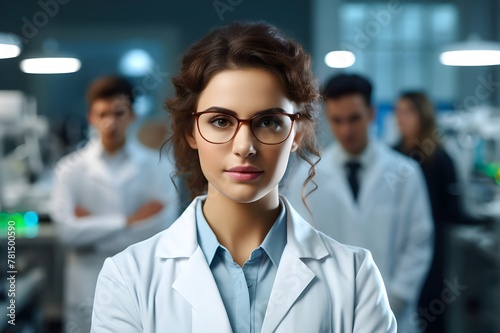 Innovative Medical Science: Beautiful Young Woman Scientist Leads Team in Modern Laboratory
