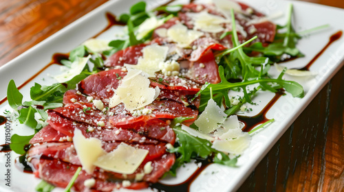 Gourmet Beef Carpaccio Served with Arugula and Parmesan