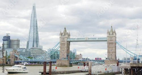 View of London Tower Bridge and The Shard on a Cloudy Day