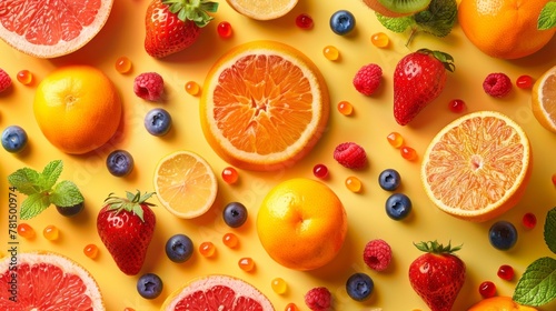 summer fruits collection top view  summer background  photo realistic  International Fruit Day