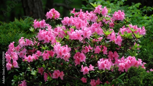 Pink flowers bush in forest